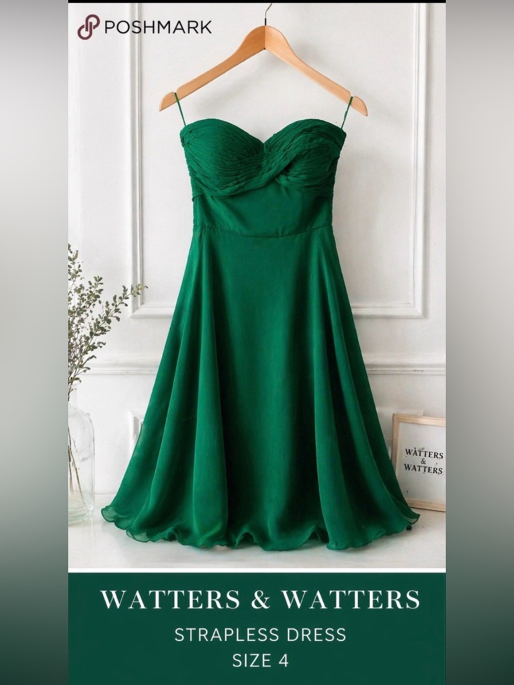 Watters & Watters Emerald Strapless Dress Sz 4 | Wedding Guest Bridesmaid Formal